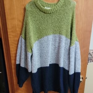 Reborn J Colorblock Sweater - Olive, Light Gray, and Navy